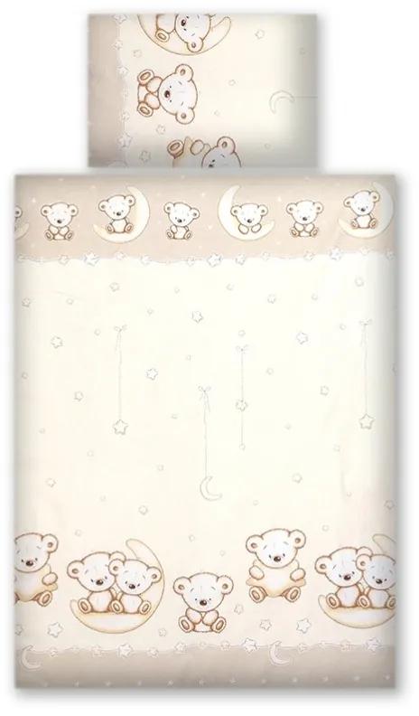 Set lenjerie din bumbac cu protectie laterala pentru pat bebe 120 x 60 cm, Ursulet pe luna Crem, Amy