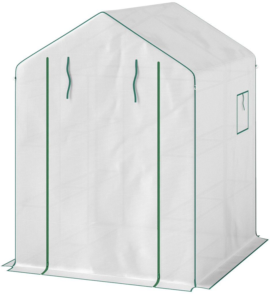 Outsunny Seră de grădină cu 1 ușă 2 ferestre rafturi 3 nivele pentru Legume Plante Flori Pânză PE 140 x 143 x 190 cm alb | Aosom Romania