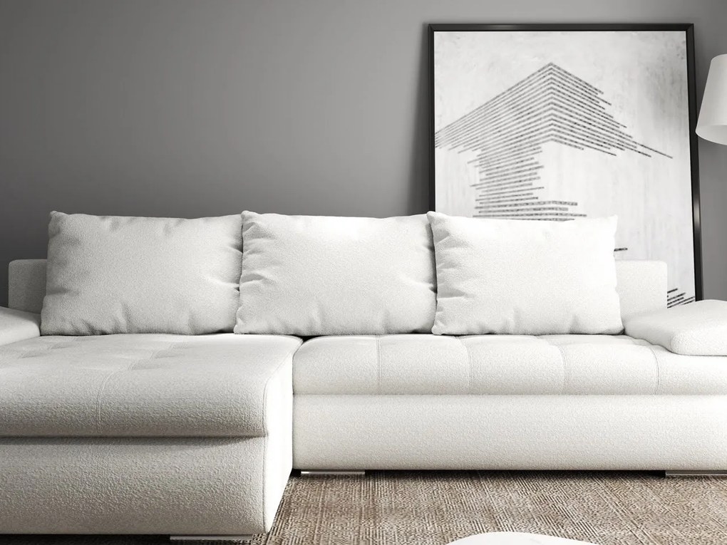 Colțar extensibil dumonde cu ladă de depozitare si sezut confortabil din spuma high-density, Leonardo Euphoria Ivory 260x185 cm