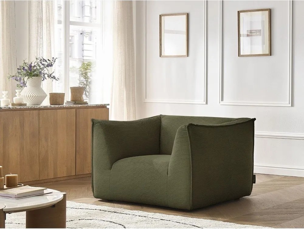 Fotoliu verde cu tapițerie din catifea reiată Giorgia – Bobochic Paris