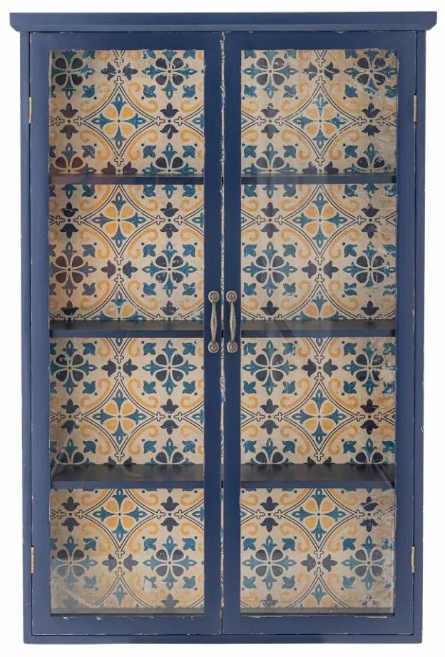 Vitrina, albastra, din lemn cu aspect vintage, Hazem