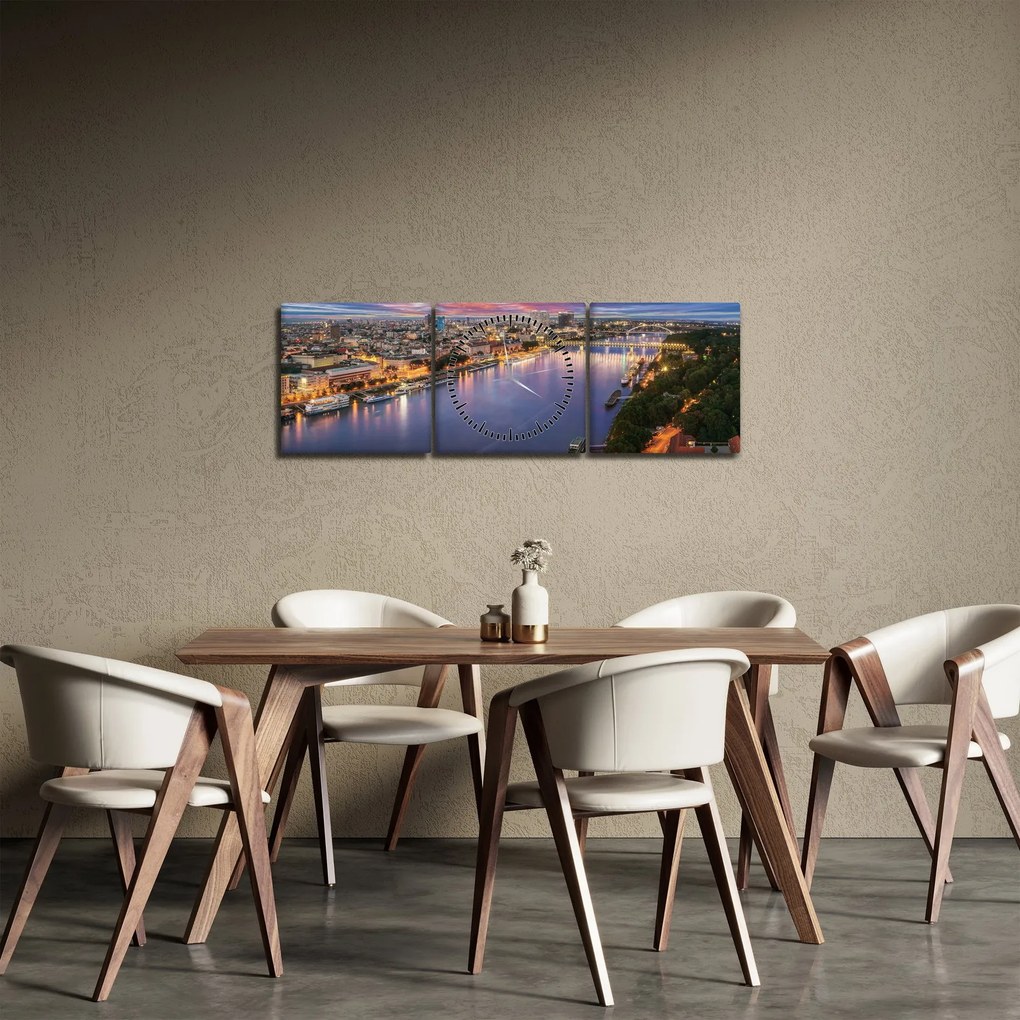 Tablou cu orașul Bratislava cu râu (cu ceas) (90x30 cm)
