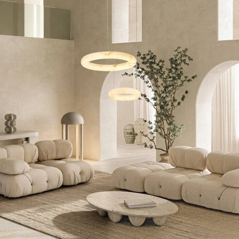 Lustra LED, Design Circular, 64cm, ALABASTER- BRONZE, ZB-2544