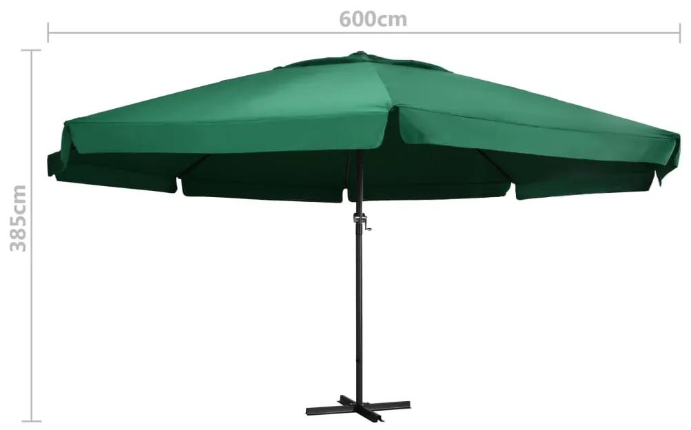 Umbrela de soare de exterior, stalp aluminiu, verde, 600 cm Verde, 600 cm