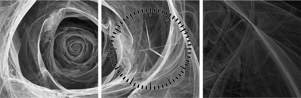 Tablou - Abstract trandafir negru și alb (cu ceas) (90x30 cm)