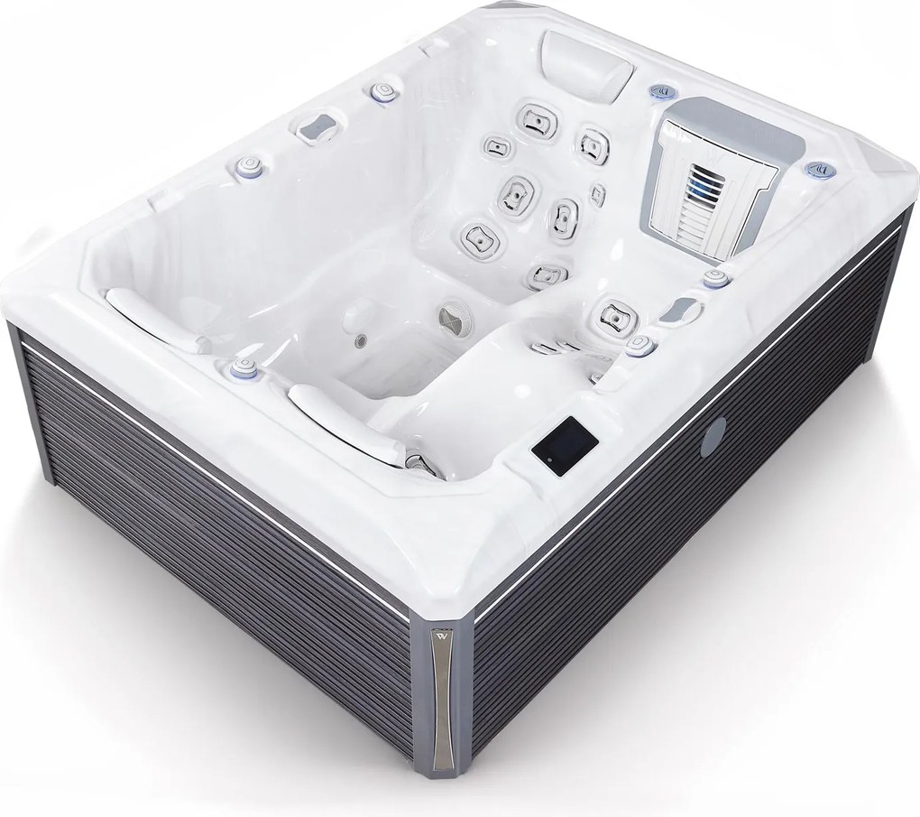 Minipiscina jacuzzi 3 persoane, alb-lucios, 32 jeturi hidromasaj, WiFi, sistem audio, 160 x 215 cm, Wellis Teide Life Deluxe