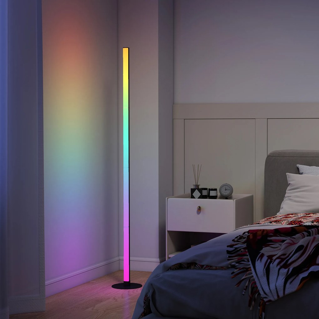 HOMCOM Lampadar LED RGBIC cu control APP si telecomanda, sincronizare muzica, 16 milioane culori, moduri de scenă și timer | Aosom Romania