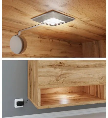 Dulap TV de perete Adenuk 140 MDF (Negru + Negru) (cu iluminat LED RGB). 1106329