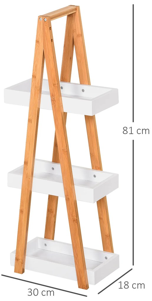 Kleankin Raft Baie cu 3 Rafturi din MDF și Bambus, Dulap Baie, 30x18x81 cm, Lemn | Aosom Romania