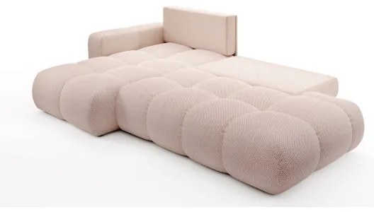 Colțar extensibil tapițat ALMADA, formă L, cu spațiu de depozitare, versiune stânga, roz