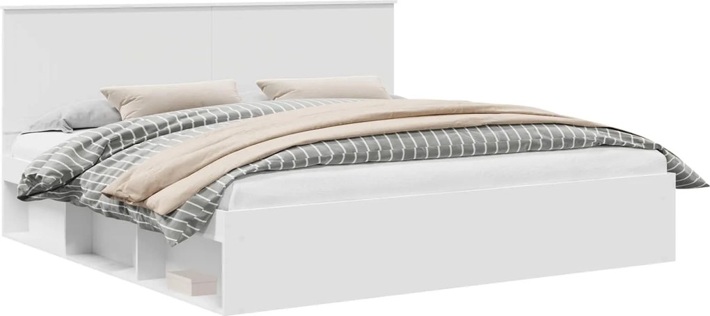 vidaXL Cadru de pat cu headboard Alb 200 x 200 cm Lemn de pin masiv