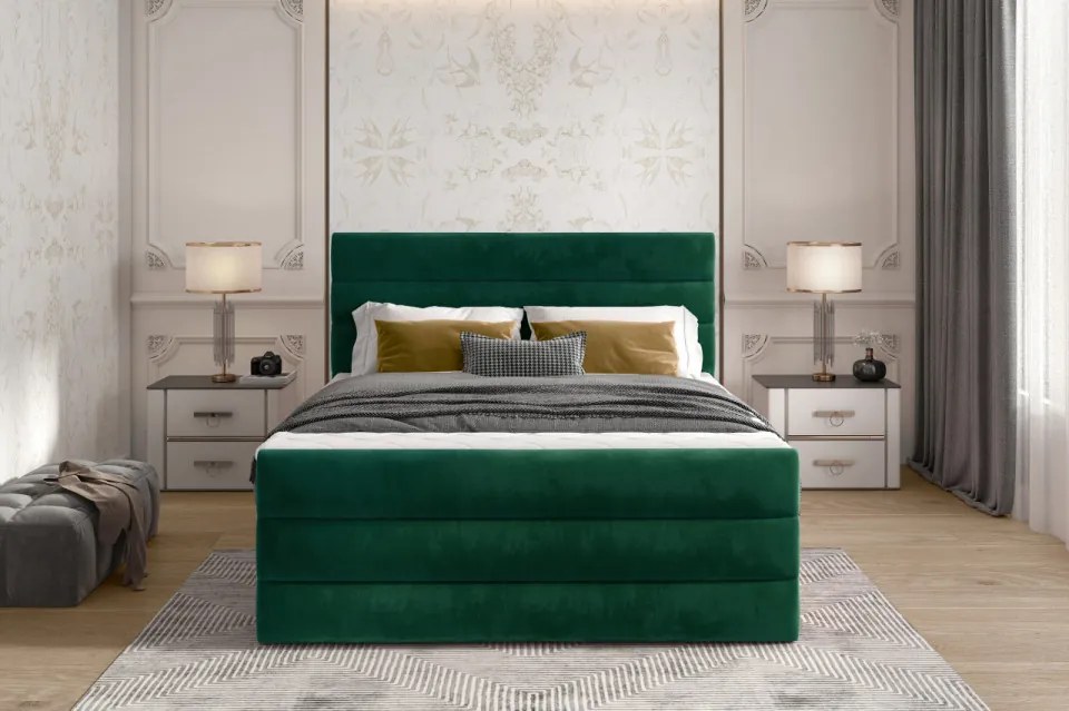 Pat tapitat, boxspring, cu spatiu pentru depozitare, 180x200 cm, Cande 181, Eltap (Culoare: Verde Inchis)