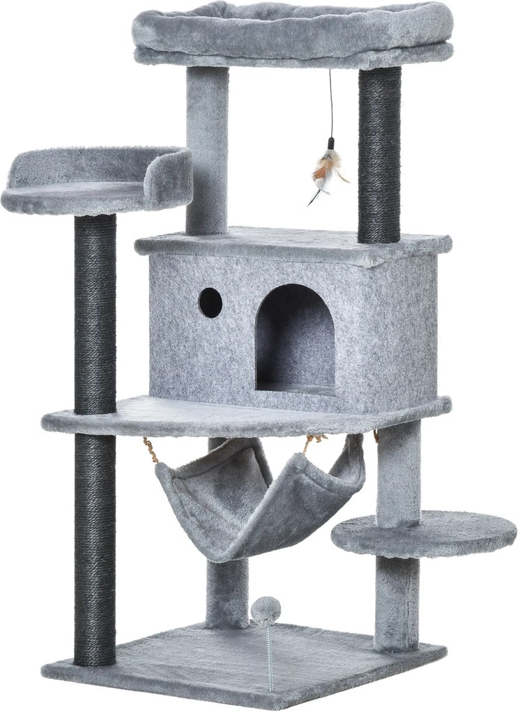 PawHut Arbore Răzuitoare pentru Pisici 48x48x107 cm Turn pentru Pisici cu Cavernă de Fetru Demontabilă Hamacă Paturi Platforme Gri | Aosom Romania