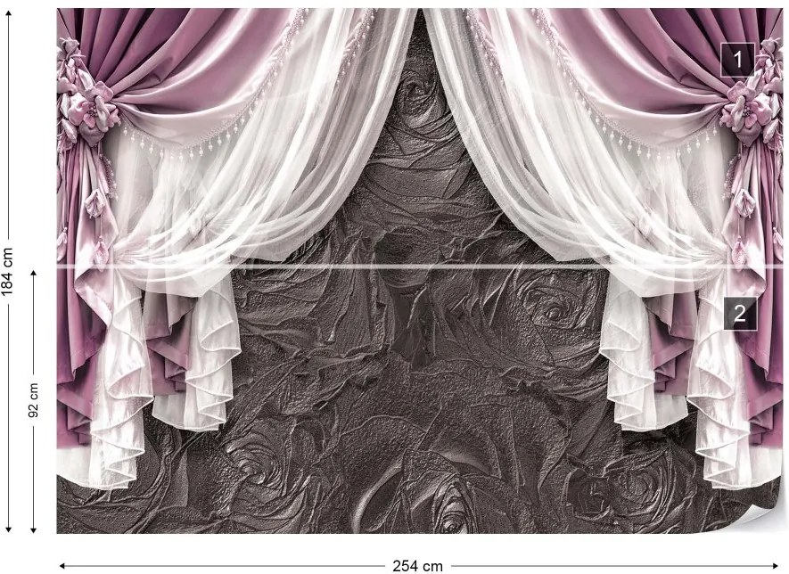 GLIX Fototapet - Pink Curtains Luxury Effect Vliesová tapeta  - 254x184 cm