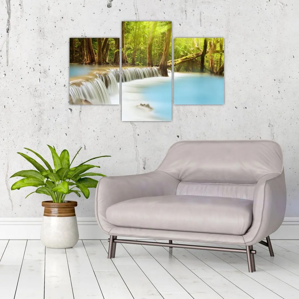 Tablou cu cascada Huai Mae Kamin în pădure (90x60 cm)