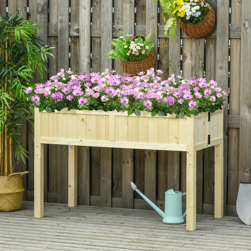 Outsunny Jardinieră Înălțată Rabatabilă, Realizată din Lemn de Brad cu 4 Orificii de Drenaj, pentru Grădină, Terasă sau Balcon, 115x56x76 cm, Culoare Lemn | Aosom Romania