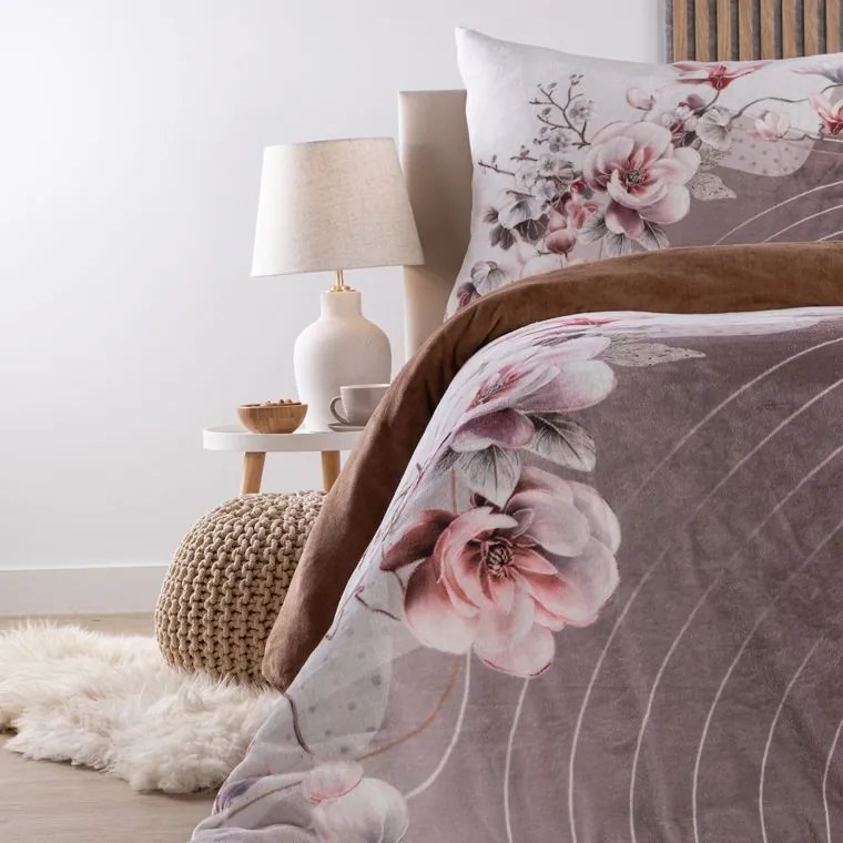 decoDoma Lenjerie de pat din micropluș ELEGANȚĂ DE MAGNOLIE