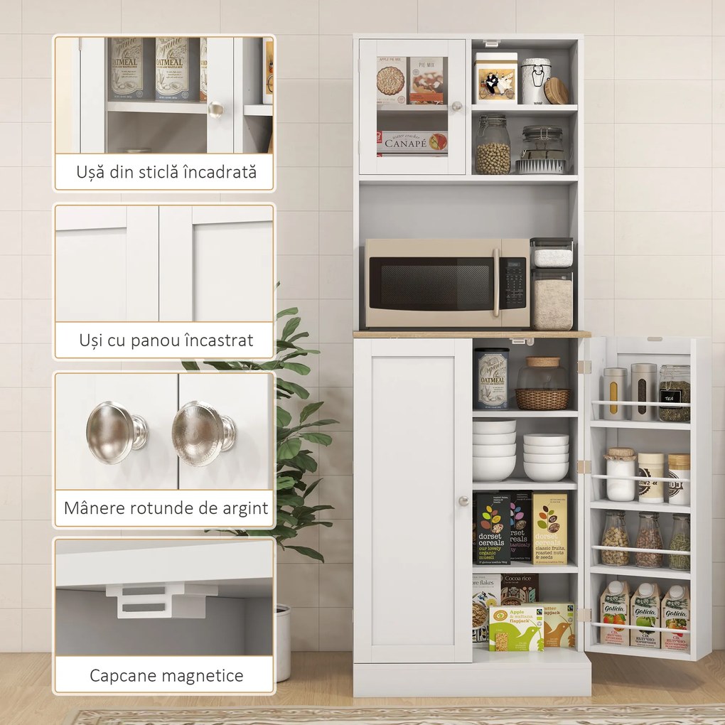 HOMCOM Mobilier Bufet Bucătărie pentru Cuptor cu Microunde cu Rafturi și Suport Condimente Alb | Aosom Romania