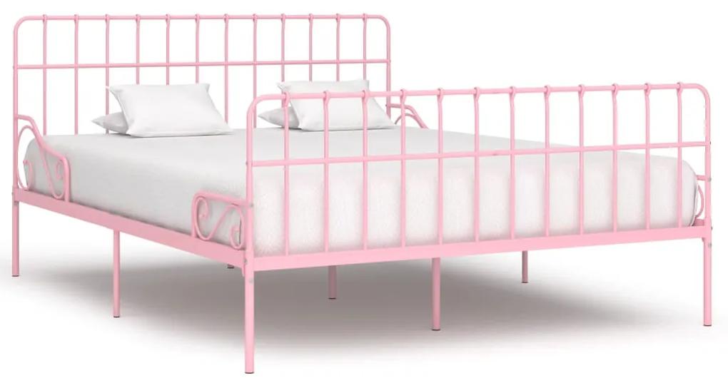 284627 vidaXL Cadru de pat cu bază din șipci, roz, 180 x 200 cm, metal