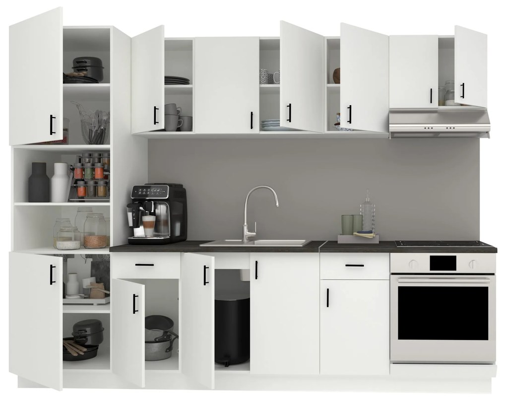 Set Bucatarie Karo V24, Alb, Blat Thermo 28 mm, L 280 cm