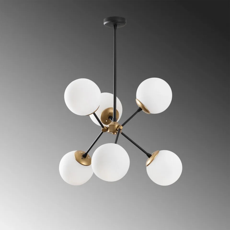 Lustra Gondol - 1122, 6 Becuri, Soclu E27, Max 40W, Culoare Negru / Alb