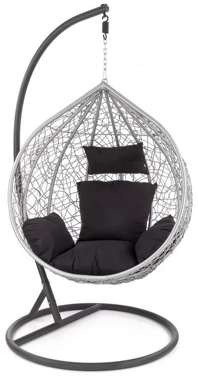Fotoliu suspendat Eggy ratan gri/negru - H195 cm