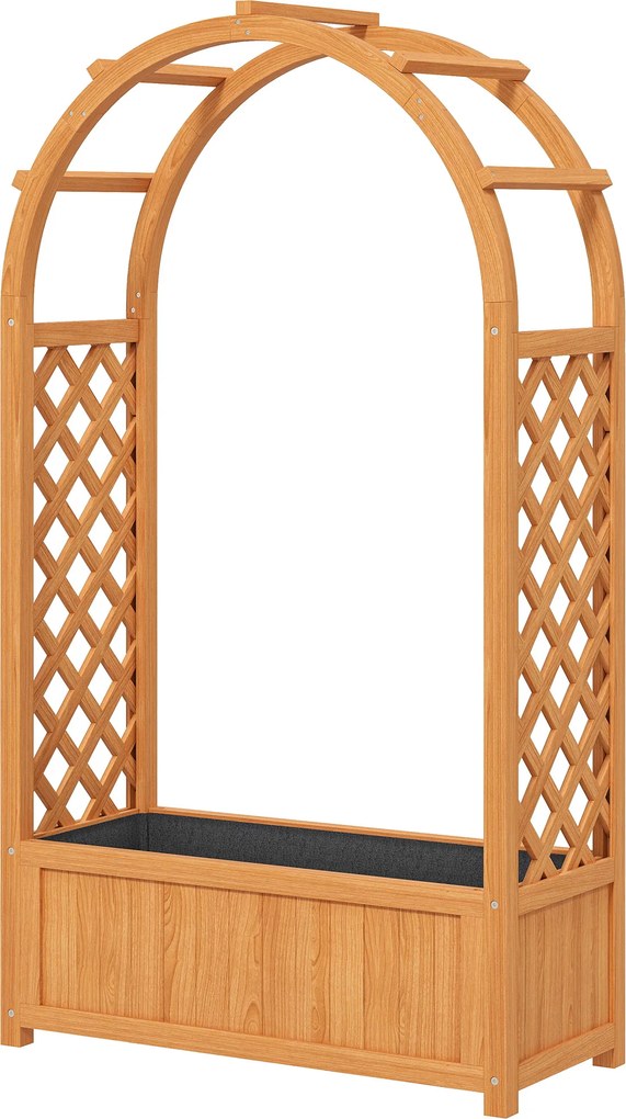 Outsunny Jardiniere înălțată ghiveci de plantare cu grilaj, acoperiș arcuit spalier ghiveci din lemn 83 x 36 x 145cm Maro deschis | Aosom Romania