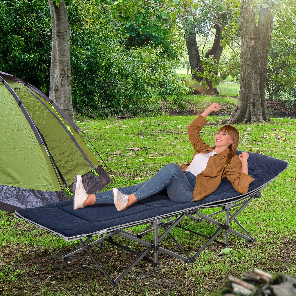 Pat pliabil de camping Outsunny, cu saltea, perna si husa de transport, 188x64.5x53cm, albastru | Aosom Romania