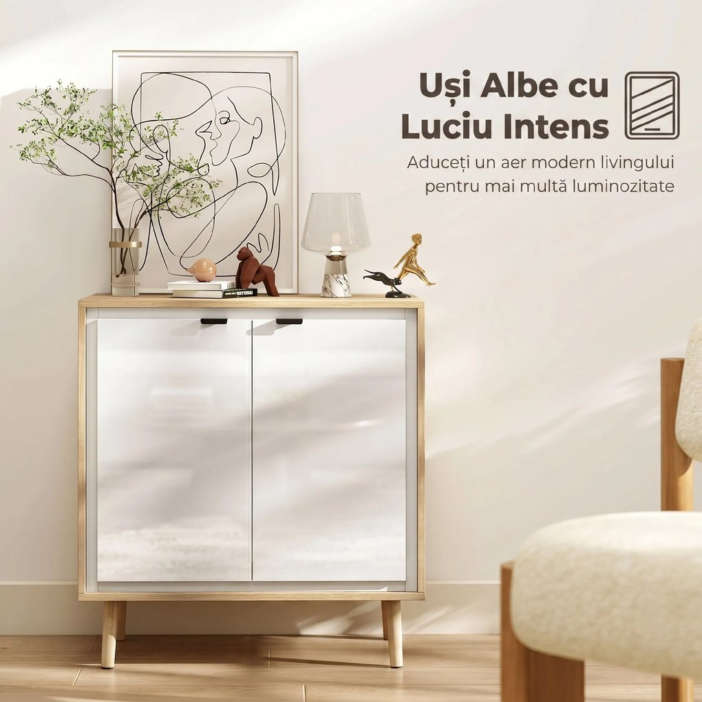 HOMCOM Dulap Modern cu 2 Uși și Raft Reglabil 72x35x77cm Alb și Stejar | Aosom Romania