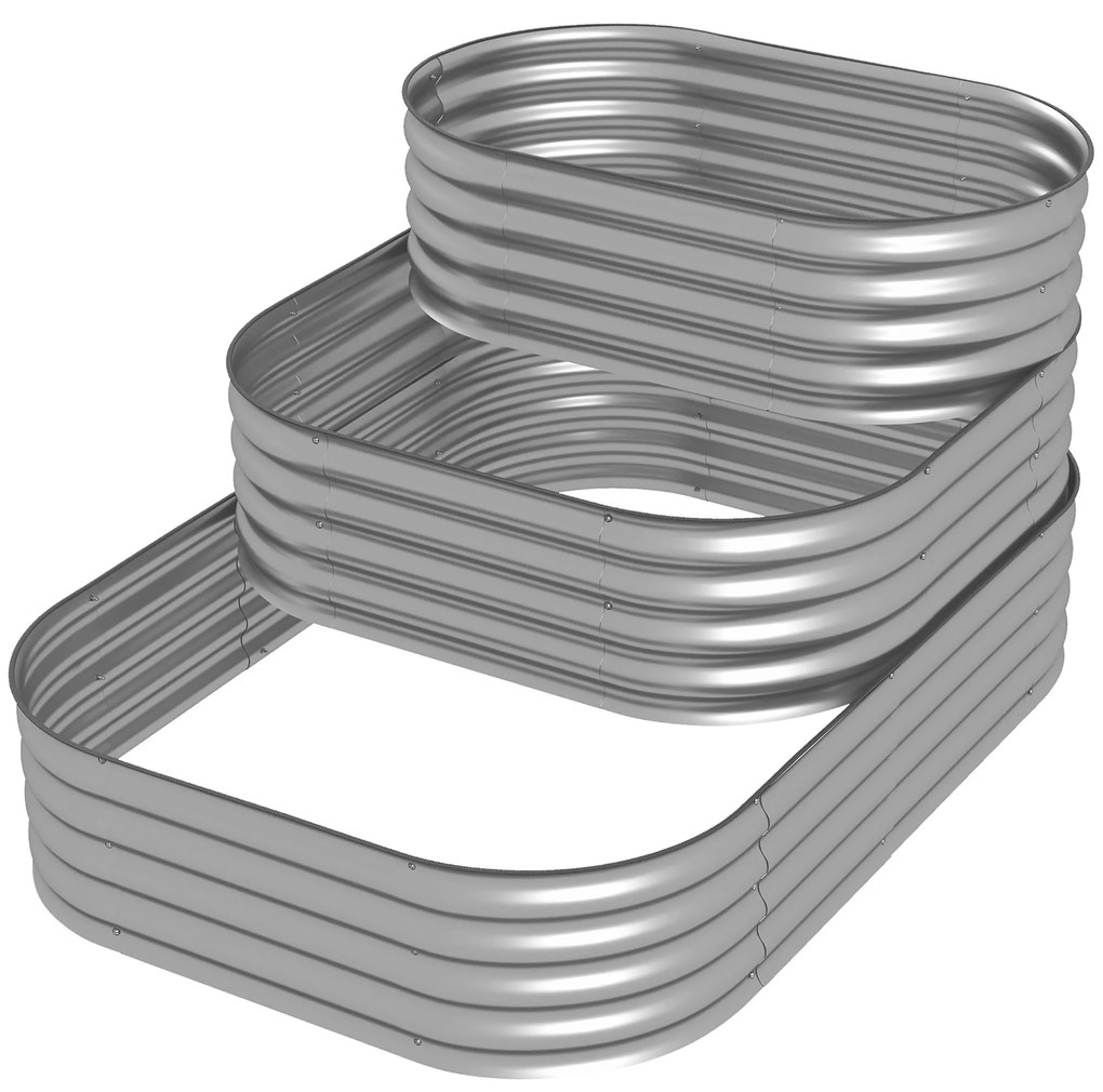 Outsunny Pat înalt cu trepte în aer liber, Cutie de plante pentru flori, 3 trepte, 158 cm x 109 cm x 82 cm, Argintiu | Aosom Romania