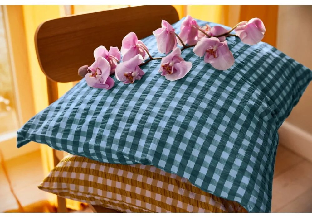 Lenjerie de pat verde-albastră din țesătură crep pentru pat de o persoană 140x200 cm Bæk&Bølge – JUNA