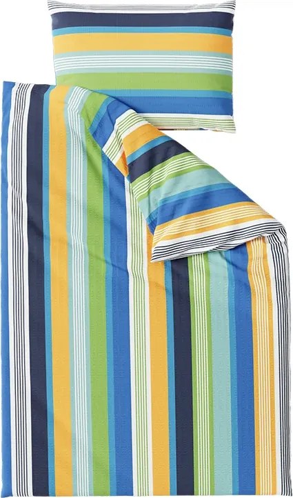 Set de lenjerie de pat creponata LINIE albastra + cearsaf Jersey 90 x 200 cm gri deschis, pat de o persoana