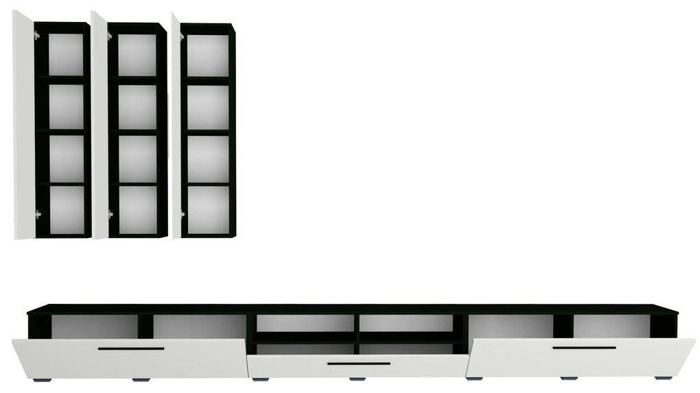 Living haaus Haga V7, Alb Lucios/Negru, MDF, L 360 cm