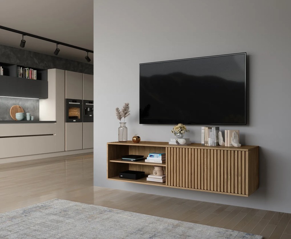 OFERTA Comoda TV de perete ENTSIAN 150x40cm, stejar artisan II. calitate