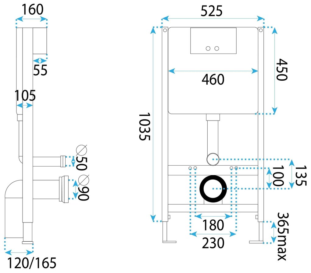 Cadru WC încastrat Rea cu buton HD Gold