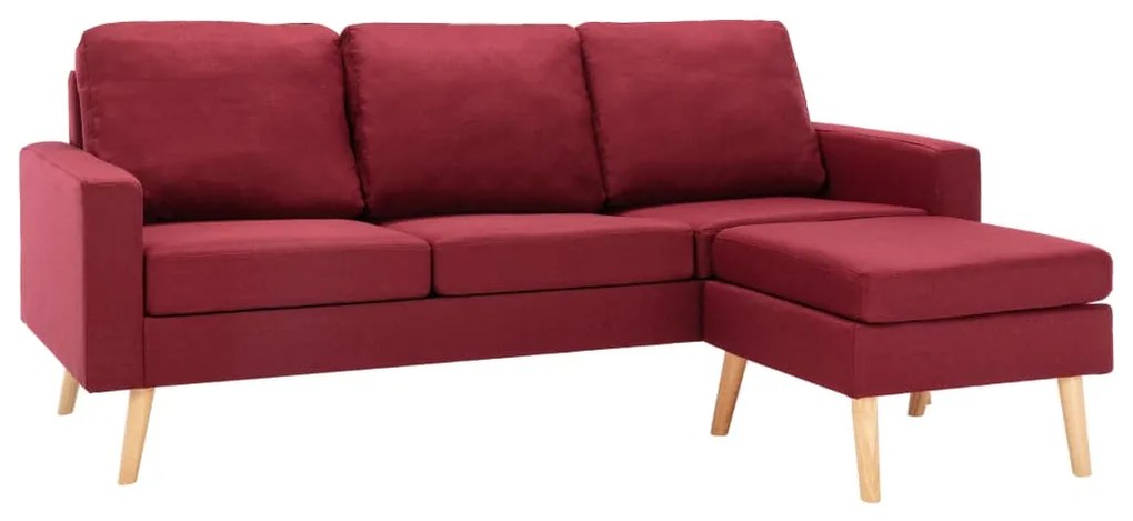 288730 vidaXL Canapea cu 3 locuri și taburet, roșu vin, material textil