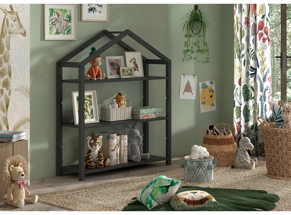 Bibliotecă de copii gri antracit din lemn de pin 111x141x40 cm Dallas – Vipack