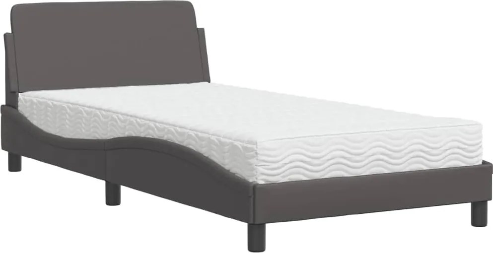 vidaXL Pat cu saltea, Dover, gri, 100x200 cm, piele ecologică