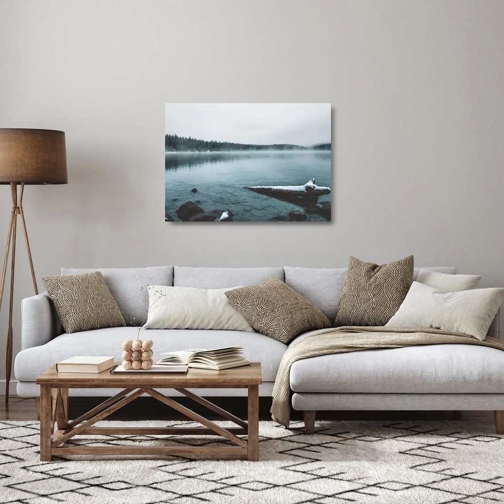 Tablou pe sticlă - lacul nordic înghețat (70x50 cm)