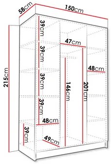 Dulap de haine Merpata III (Alb + Negru) (cu oglindă). 1105788