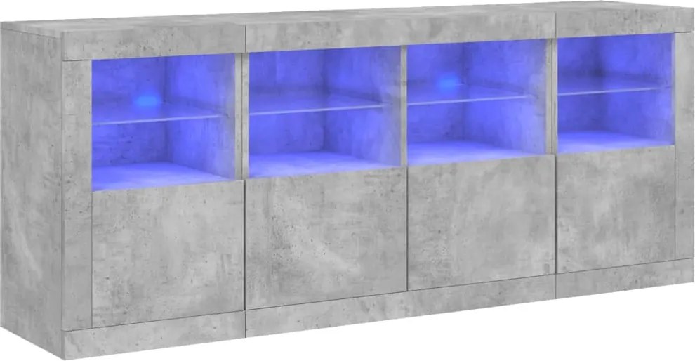 vidaXL Servantă cu lumini LED, gri beton, 163x37x67 cm