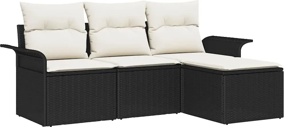 vidaXL Set de canapele pentru grădină cu pernă 4 pcs Negru Rattan poli