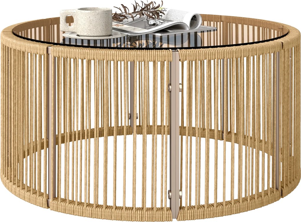 Outsunny Masă laterală din polyrattan, masă de cafea cu blat din sticlă securizată, masă pentru grădină cu cadru din oțel 70 x 70 x 33 cm Maro | Aosom Romania