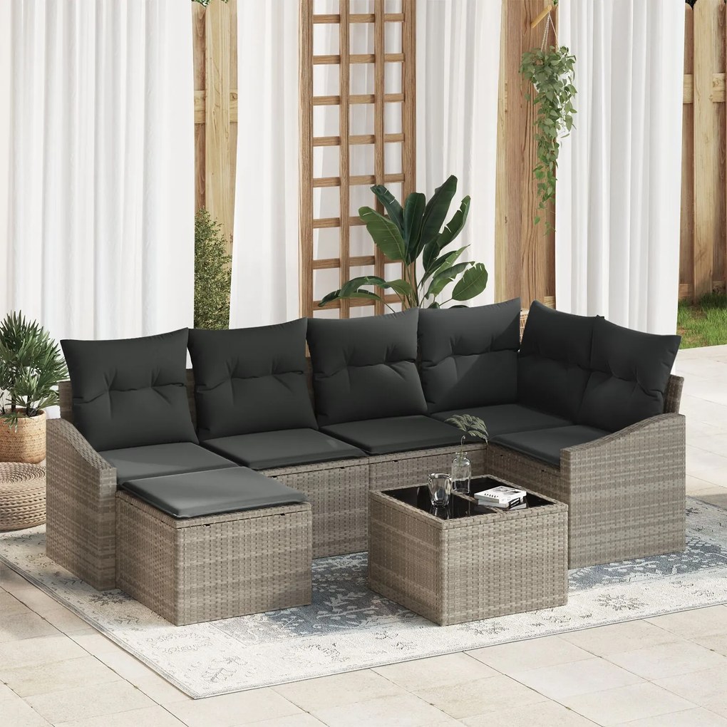 vidaXL Set de canapele pentru grădină 7 pcs Gri deschis Rattan poli
