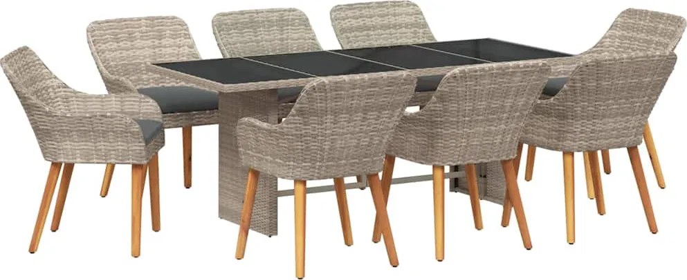 vidaXL Set de masă pentru grădină 9 pcs Gri deschis poliratan