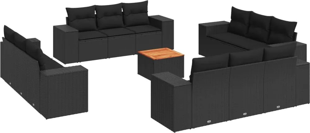 vidaXL Set mobilier de grădină cu perne, 13 piese, negru, poliratan
