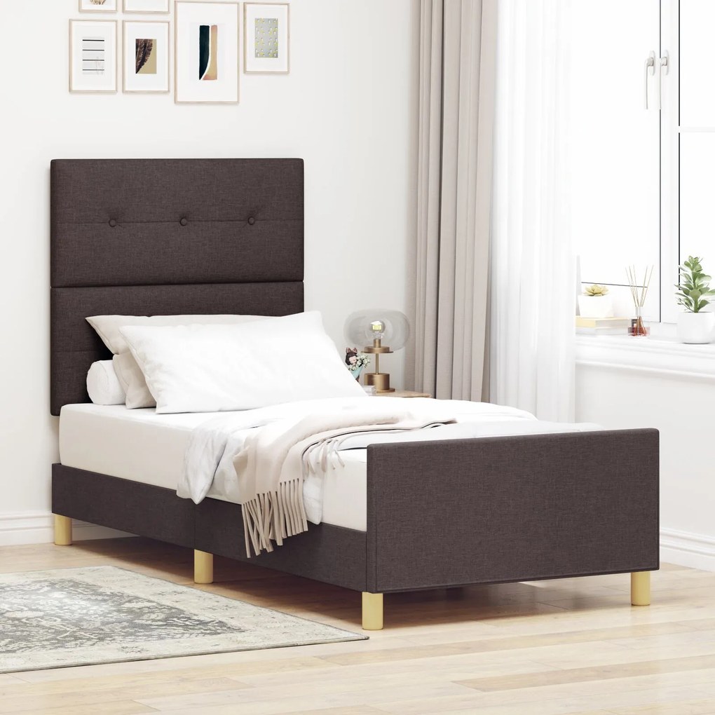 vidaXL Cadru de pat, maro închis, 90x200 cm, textil