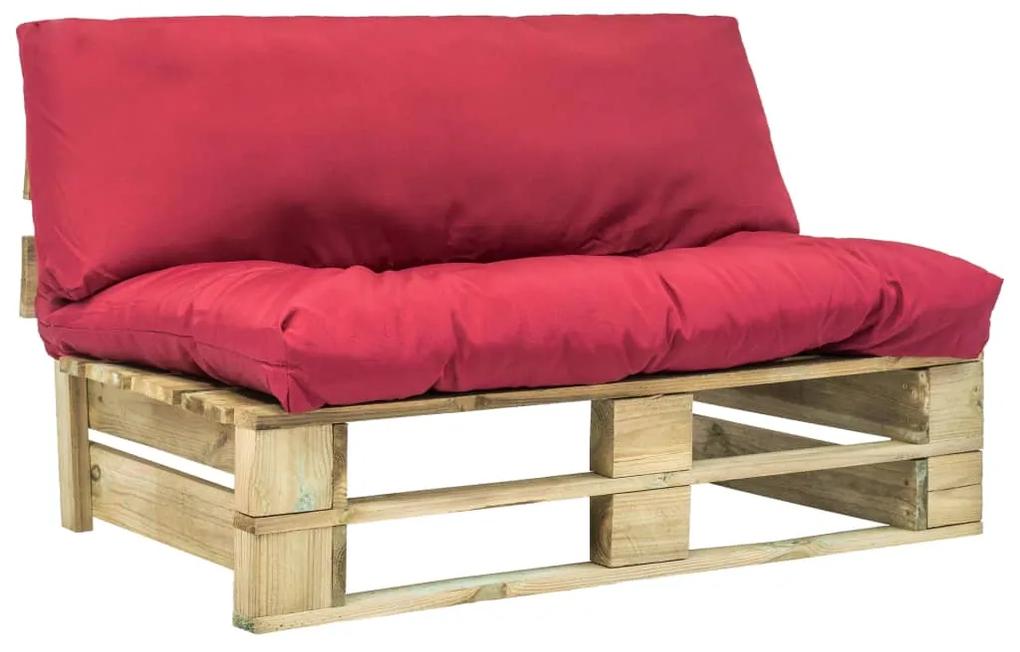 275286 vidaXL Canapea de grădină din paleți cu perne roșii, lemn de pin