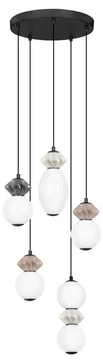Lustra LED suspendata decorativa ceramica mocha, gri, alb, PALLINA 5L