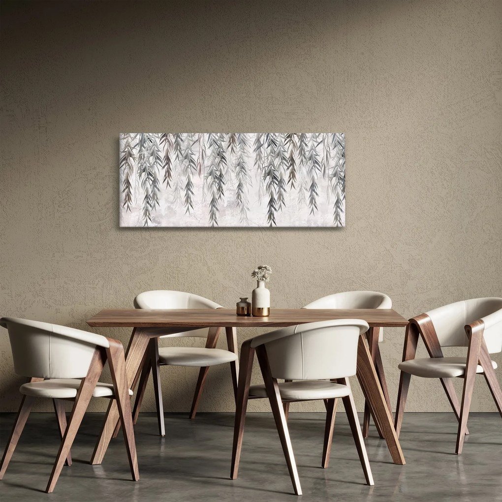 Tablou - Crenguțe de salcie, tencuiala gri (120x50 cm)